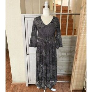 Comfy USA Women's Medium Crinkle Mesh Textured Midi Dress Lagenlook Whimsical